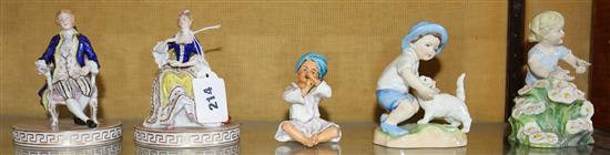 2 Dresden figures & 3 Worcester figures